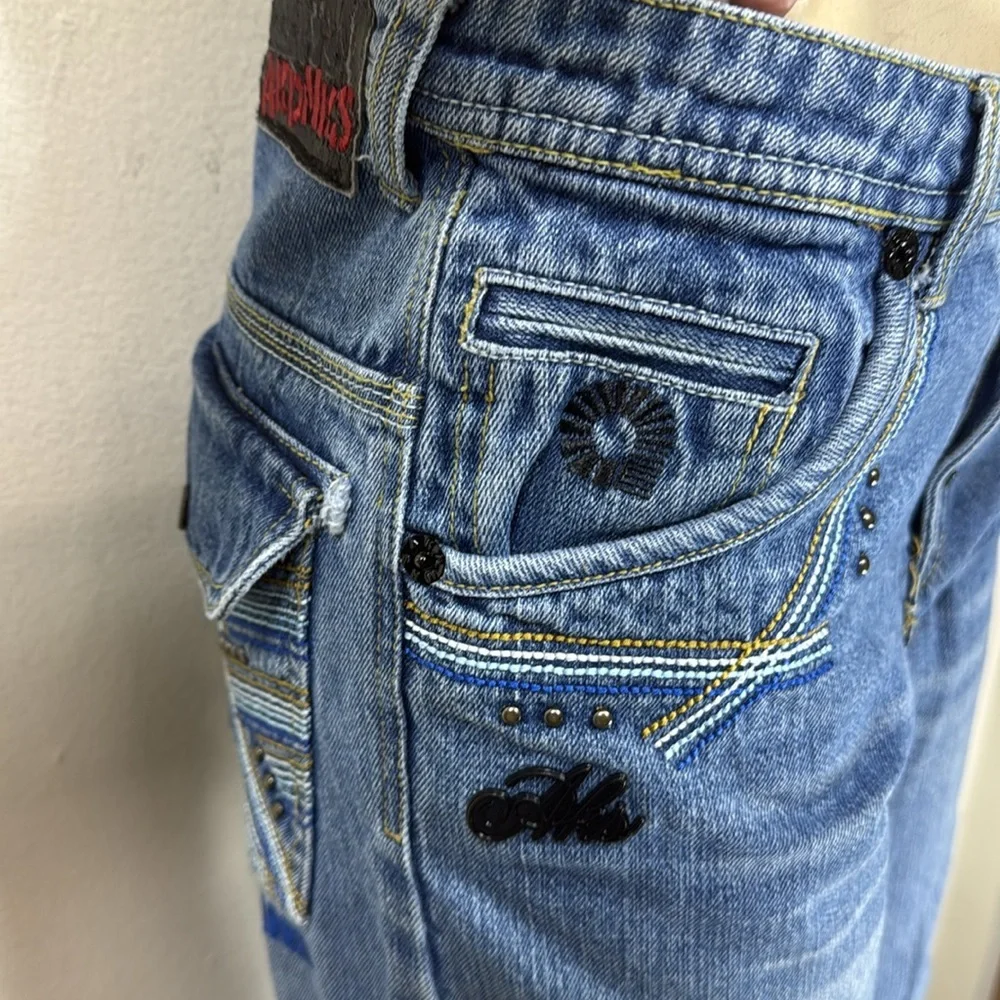 (T6) Akademiks VTG Y2K Embroidered Wide Leg Blue Jeans for Youth Size 16 Retro - Picture 8 of 16